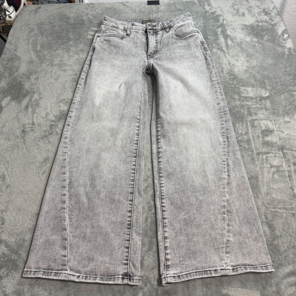 Kut from the Kloth Meg Wide Leg Jeans Grey Acid Wash Size 0 Mid Rise Stretch